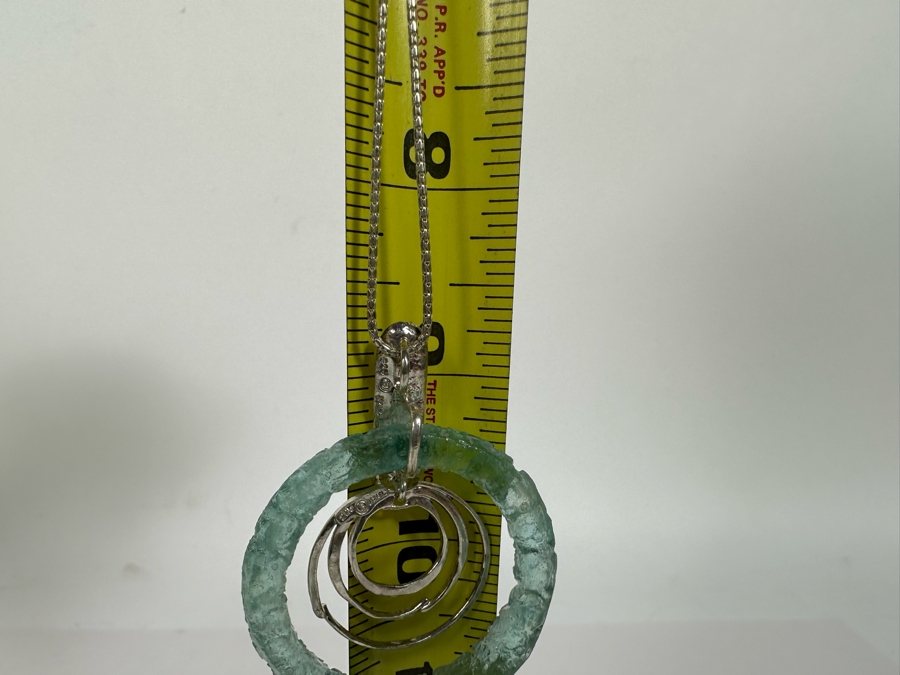 Stunning Sterling Silver 18' Chain Necklace With Sterling / Glass Pendant Signed B Israel 15.3g [Photo 10]