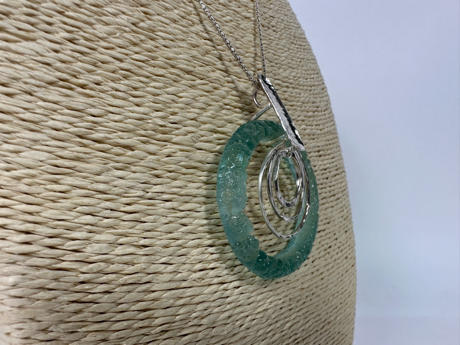 Stunning Sterling Silver 18' Chain Necklace With Sterling / Glass Pendant Signed B Israel 15.3g [Photo 5]