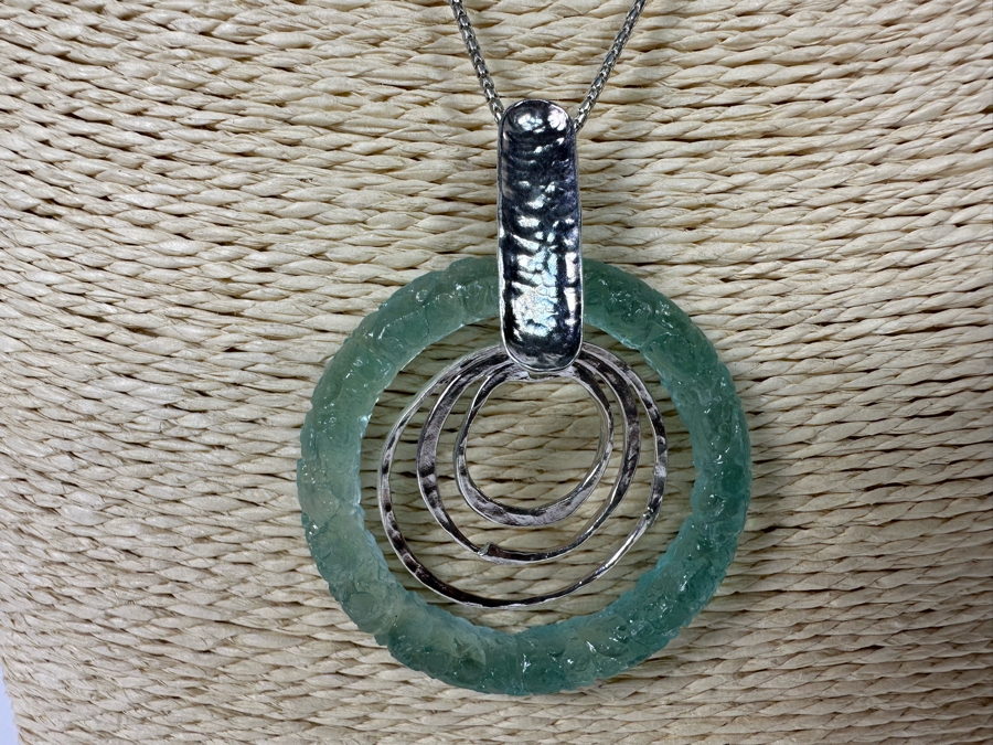 Stunning Sterling Silver 18' Chain Necklace With Sterling / Glass Pendant Signed B Israel 15.3g [Photo 3]