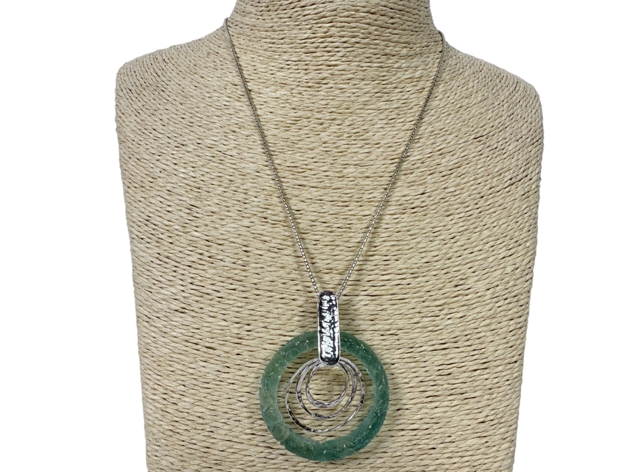 Stunning Sterling Silver 18' Chain Necklace With Sterling / Glass Pendant Signed B Israel 15.3g [Photo 1]