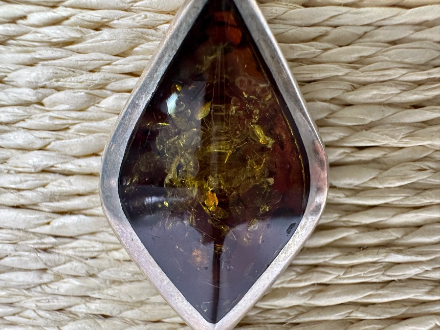 Stunning Sterling Silver Amber Pendant 16' Necklace 20g [Photo 4]