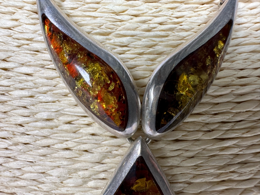 Stunning Sterling Silver Amber Pendant 16' Necklace 20g [Photo 5]