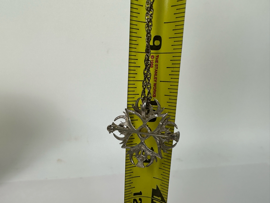 Sterling Silver Amethyst Pendant / Brooch Pin With Sterling Silver 20' Chain Necklace 11.9g [Photo 8]