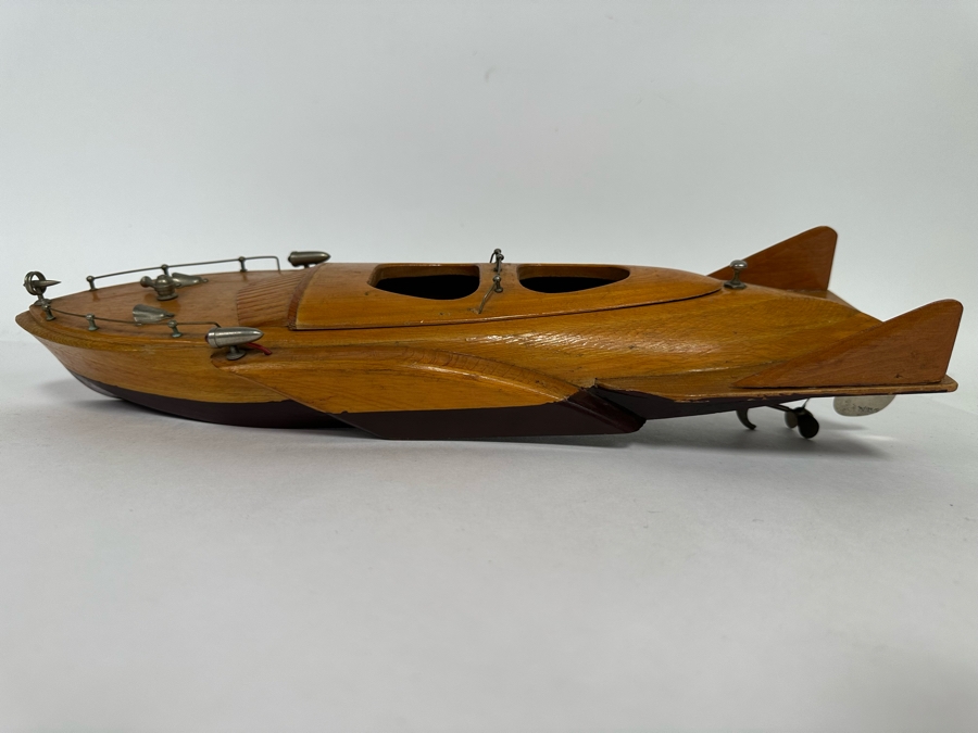 Handmade Wooden 1950s Modernist Prototype Model Boat Featuring Battery Powered Motor 15W X 6W [Photo 5]