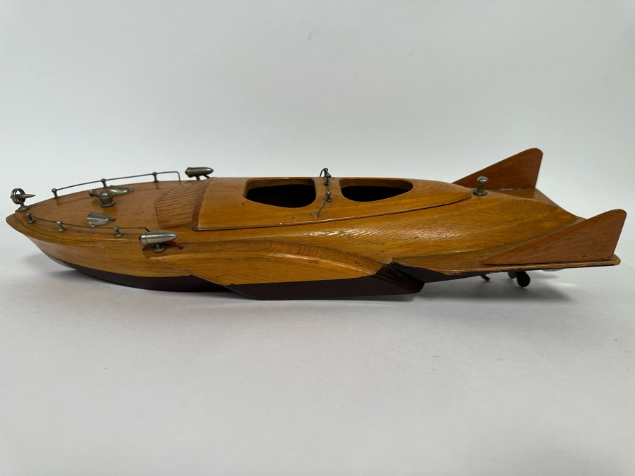 Handmade Wooden 1950s Modernist Prototype Model Boat Featuring Battery Powered Motor 15W X 6W [Photo 3]