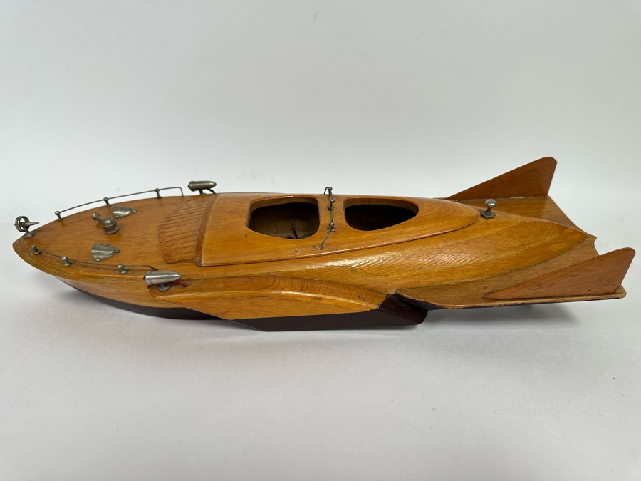 Handmade Wooden 1950s Modernist Prototype Model Boat Featuring Battery Powered Motor 15W X 6W [Photo 2]