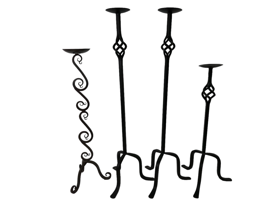 Four Metal Freestanding Candle Holders 29H To 35H [Photo 1]