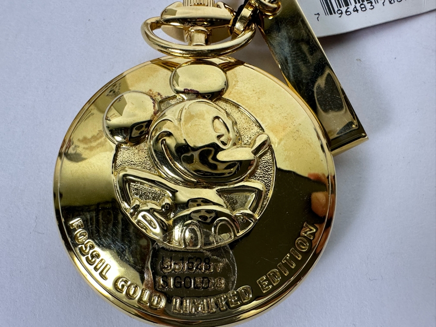 Gold Limited Edition Mickey Mouse Pocket Watch By Fossil With Mickey Mouse Figurine Retails $120 [Photo 9]