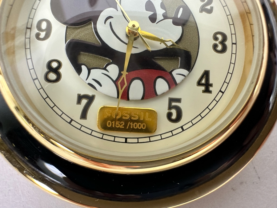Gold Limited Edition Mickey Mouse Pocket Watch By Fossil With Mickey Mouse Figurine Retails $120 [Photo 5]