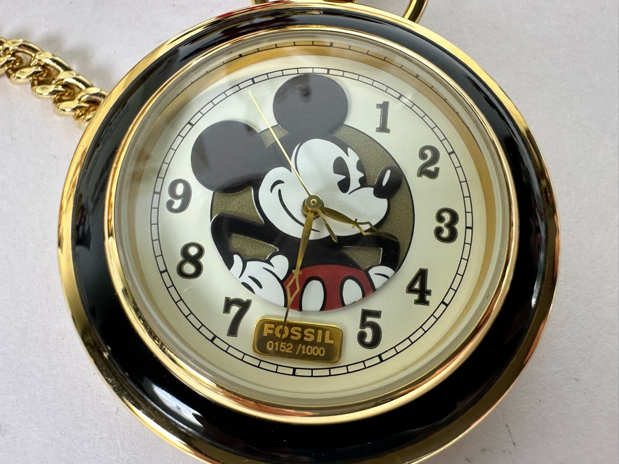 Gold Limited Edition Mickey Mouse Pocket Watch By Fossil With Mickey Mouse Figurine Retails $120 [Photo 4]