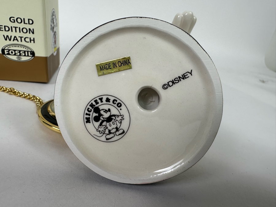 Gold Limited Edition Mickey Mouse Pocket Watch By Fossil With Mickey Mouse Figurine Retails $120 [Photo 8]