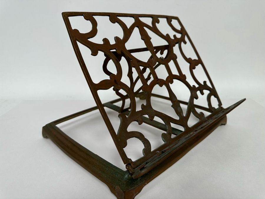 Vintage Brass Adjustable Book Library Stand Display 12W X 10D X 9H [Photo 3]