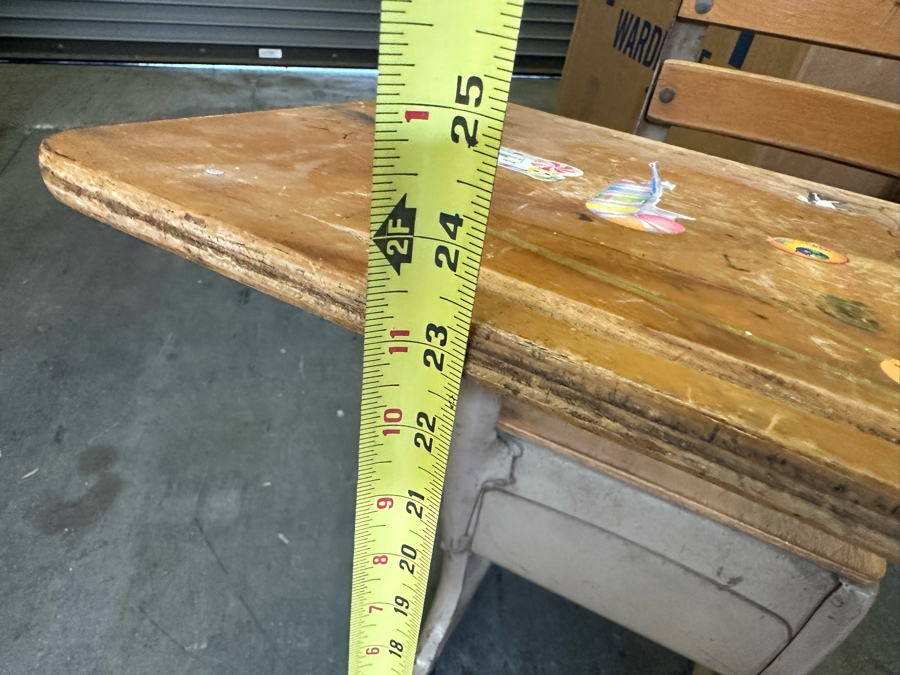 Vintage Wooden And Metal Stand Alone Children's School Desk With Cubby-Hole 18W X 23D X 23.5H [Photo 11]