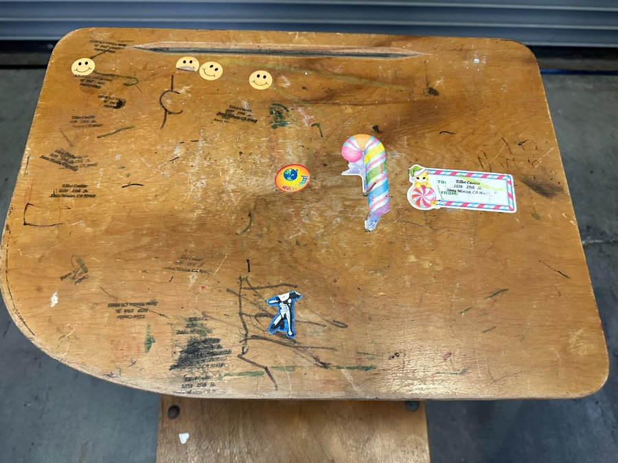 Vintage Wooden And Metal Stand Alone Children's School Desk With Cubby-Hole 18W X 23D X 23.5H [Photo 6]