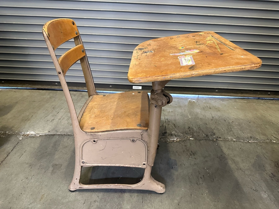 Vintage Wooden And Metal Stand Alone Children's School Desk With Cubby-Hole 18W X 23D X 23.5H [Photo 2]