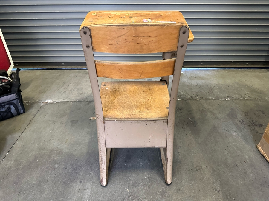 Vintage Wooden And Metal Stand Alone Children's School Desk With Cubby-Hole 18W X 23D X 23.5H [Photo 7]