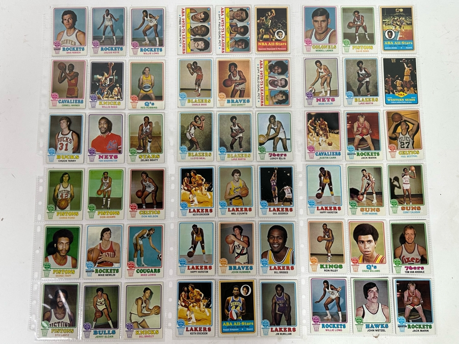 1973 Topps NBA / ABA Basketball Cards In Plastic Sleeves Ready To Be Graded Including Hall Of Famers - See Photos 54 Cards Total