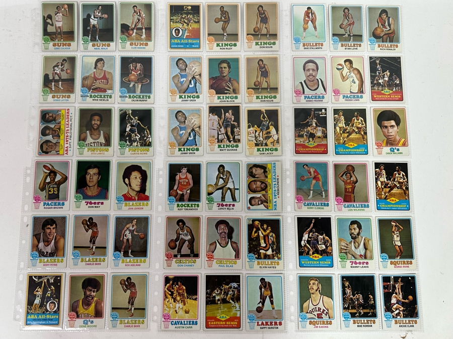 1973 Topps NBA / ABA Basketball Cards In Plastic Sleeves Ready To Be Graded Including Hall Of Famers - See Photos 54 Cards Total