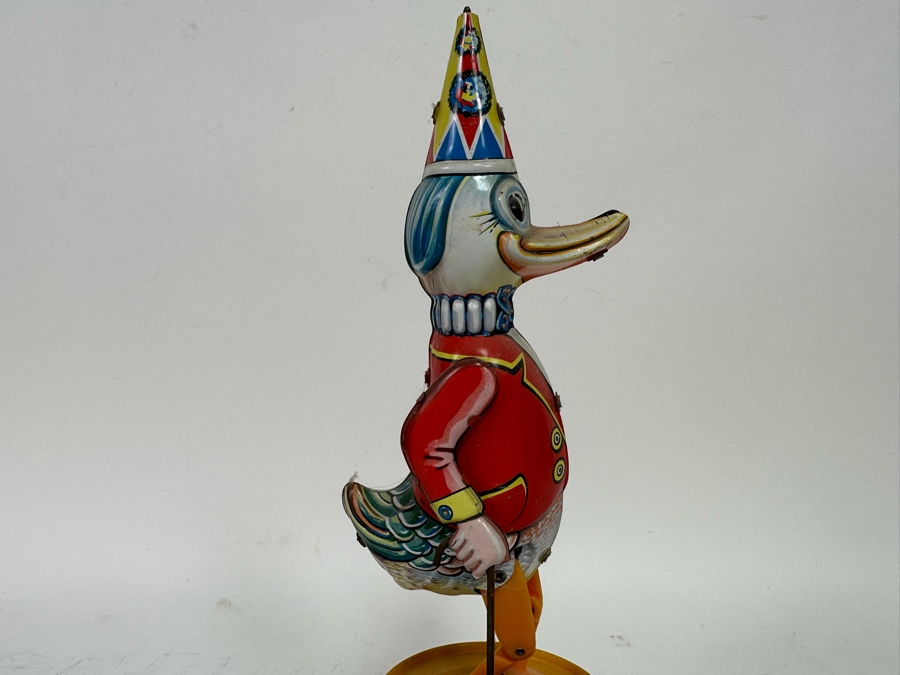German Wind-Up Mechanical Tin Toy Duck With Umbrella Die 10 Sekunden Quick-Stepp Show 10.5H [Photo 3]