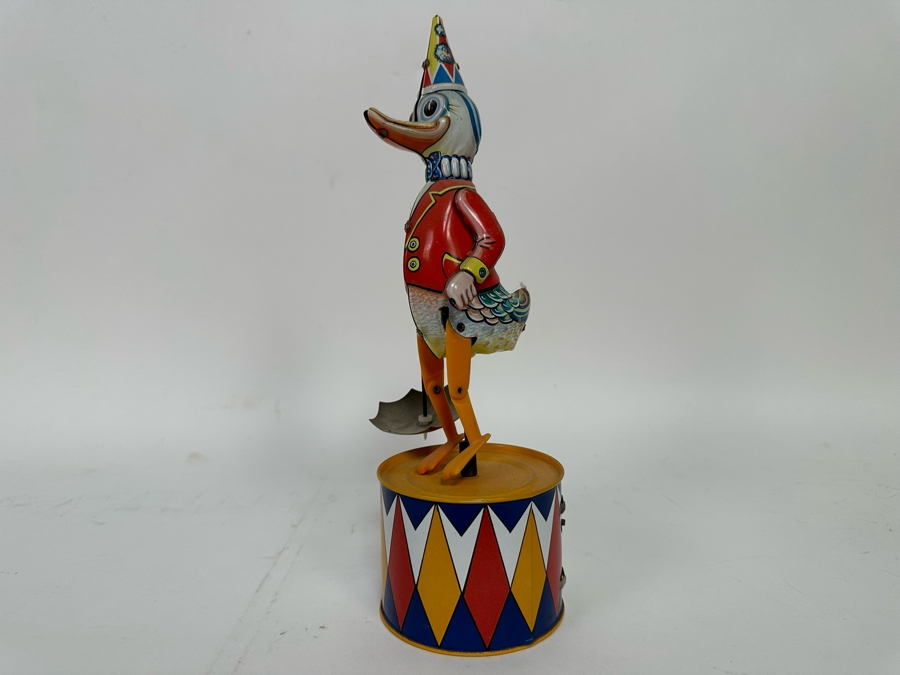 German Wind-Up Mechanical Tin Toy Duck With Umbrella Die 10 Sekunden Quick-Stepp Show 10.5H [Photo 7]