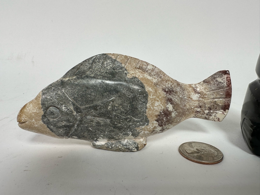 Pair Of Carved Stone Figurines: Fish & Tike Totem Aztec [Photo 4]