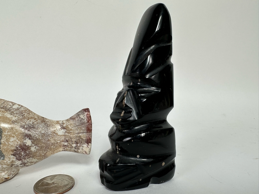 Pair Of Carved Stone Figurines: Fish & Tike Totem Aztec [Photo 5]
