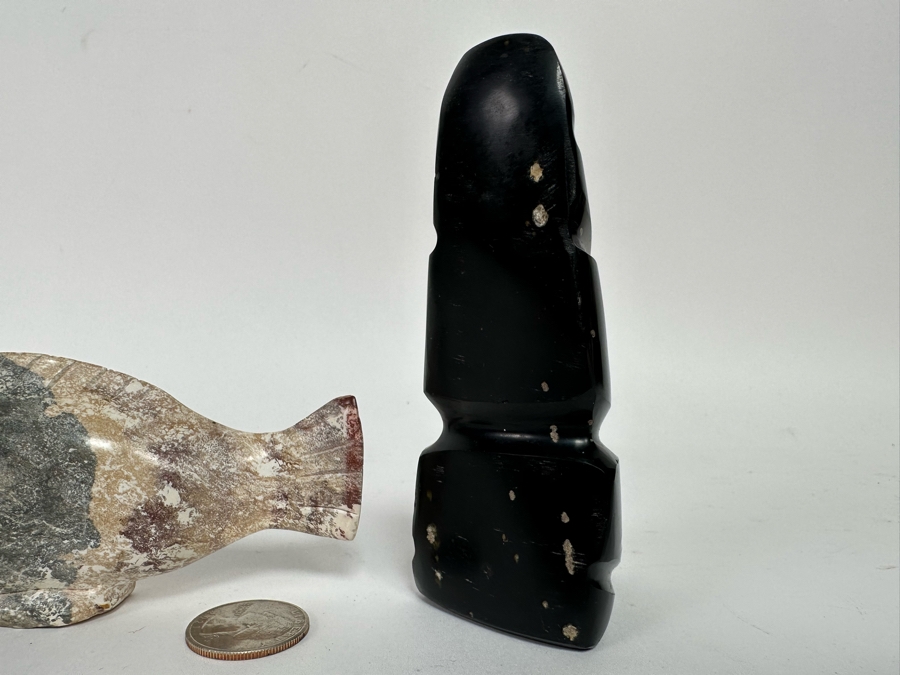 Pair Of Carved Stone Figurines: Fish & Tike Totem Aztec [Photo 7]