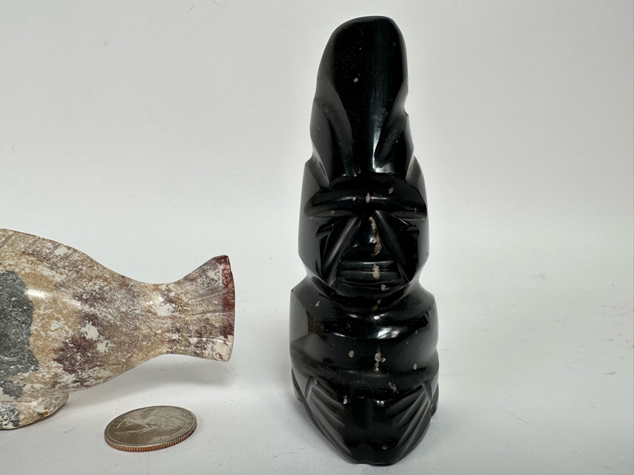 Pair Of Carved Stone Figurines: Fish & Tike Totem Aztec [Photo 6]