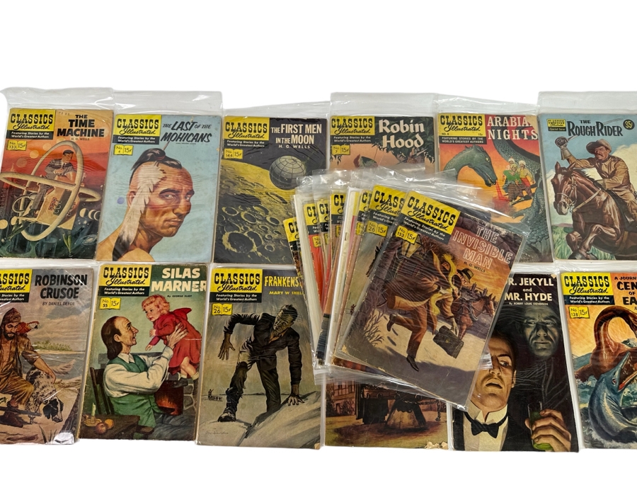 Collection Of 35 Vintage Classics Illustrated Comic Books With Plastic Sleeves - See Photos