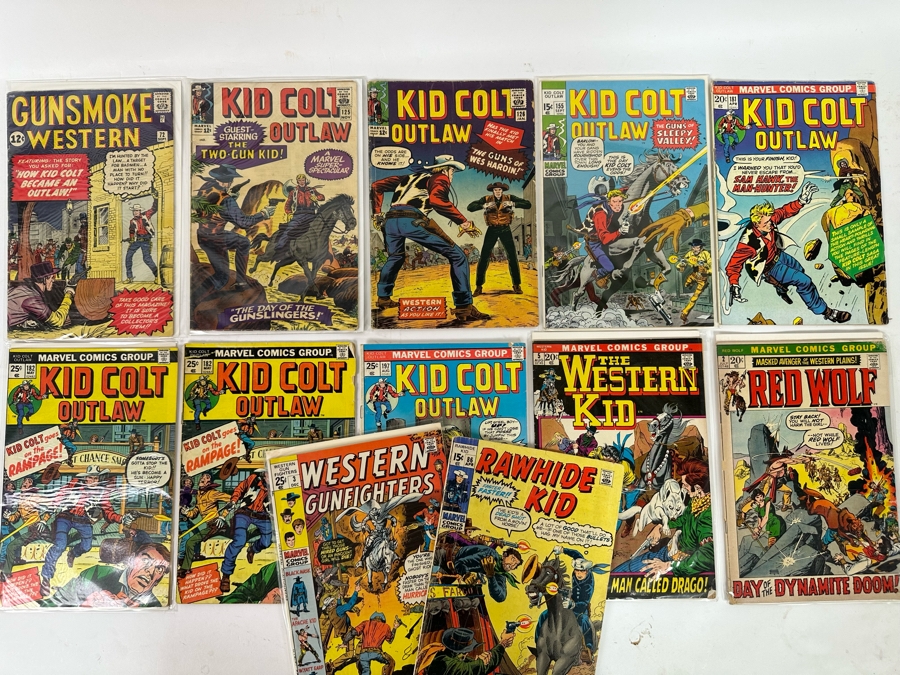 Marvel Gunsmoke Western #72 (Origin Of Kid Colt) Comic Book, (7) Kid Colt Outlaw Comic Books, The Western Kid, Red Wolf, Western Gunfighters & Rawhide Kid Comic Books [Photo 2]