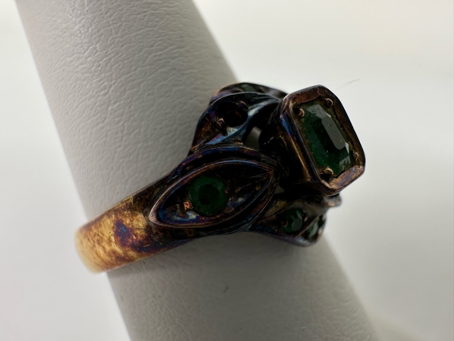 Antique 18K Gold Emerald Ring Missing 2 Stones Size 5.5 4.3g Fair Market Value $224 Retail $672 [Photo 6]