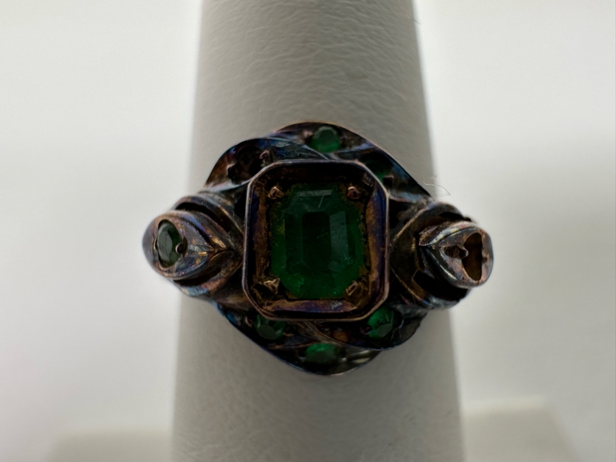 Antique 18K Gold Emerald Ring Missing 2 Stones Size 5.5 4.3g Fair Market Value $224 Retail $672 [Photo 3]