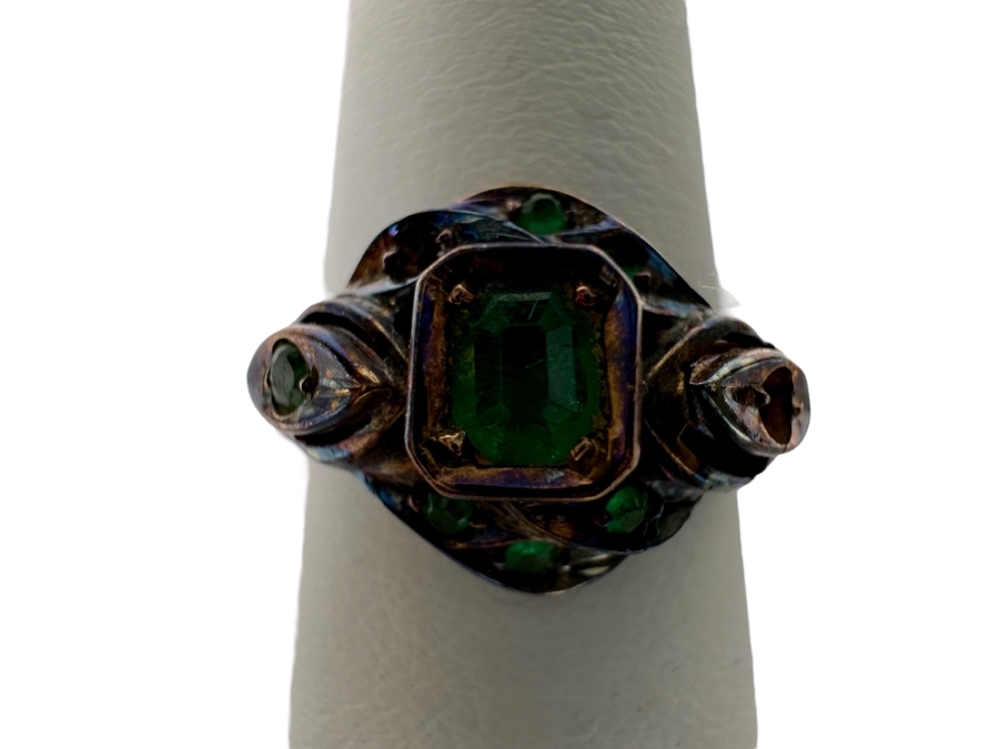 Antique 18K Gold Emerald Ring Missing 2 Stones Size 5.5 4.3g Fair Market Value $224 Retail $672 [Photo 1]