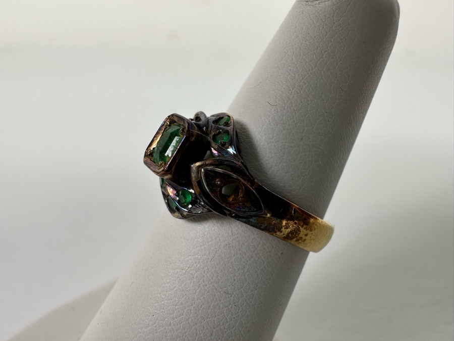 Antique 18K Gold Emerald Ring Missing 2 Stones Size 5.5 4.3g Fair Market Value $224 Retail $672 [Photo 7]