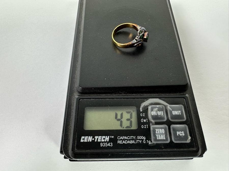 Antique 18K Gold Emerald Ring Missing 2 Stones Size 5.5 4.3g Fair Market Value $224 Retail $672 [Photo 15]