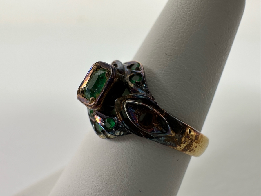 Antique 18K Gold Emerald Ring Missing 2 Stones Size 5.5 4.3g Fair Market Value $224 Retail $672 [Photo 8]