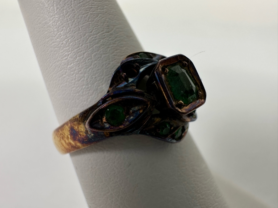 Antique 18K Gold Emerald Ring Missing 2 Stones Size 5.5 4.3g Fair Market Value $224 Retail $672 [Photo 5]