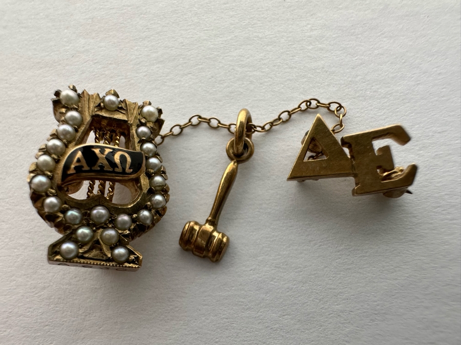 10k Gold Alpha Chi Omega Sorority Pin With Seed Pearls 42g