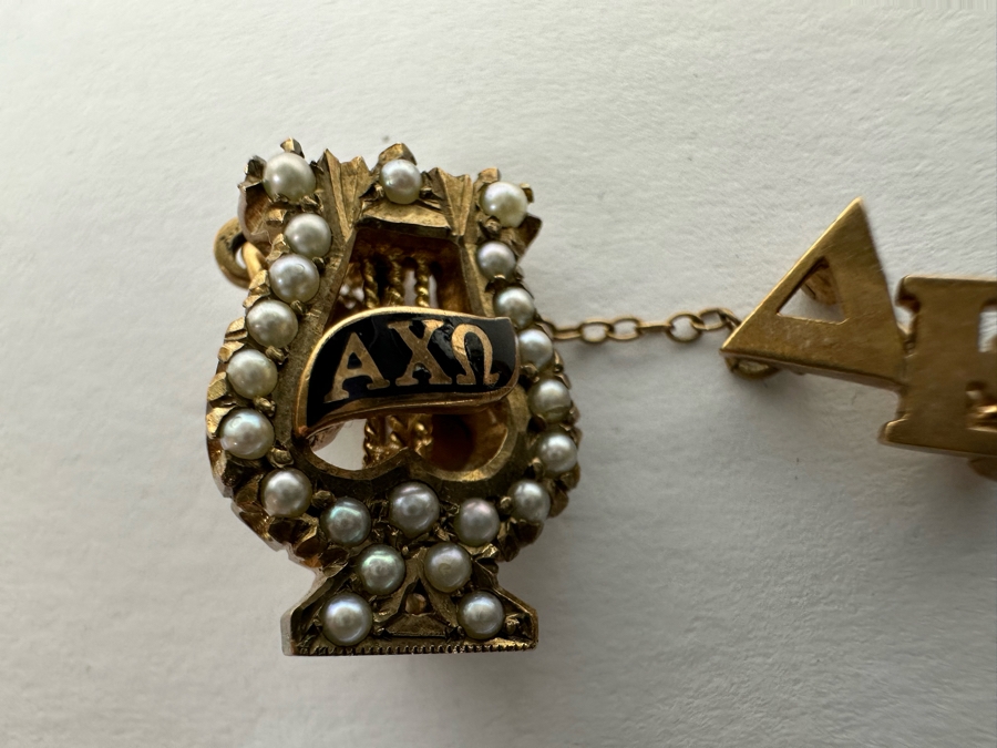 10K Gold Alpha Chi Omega Sorority Pin With Seed Pearls 4.2g [Photo 5]