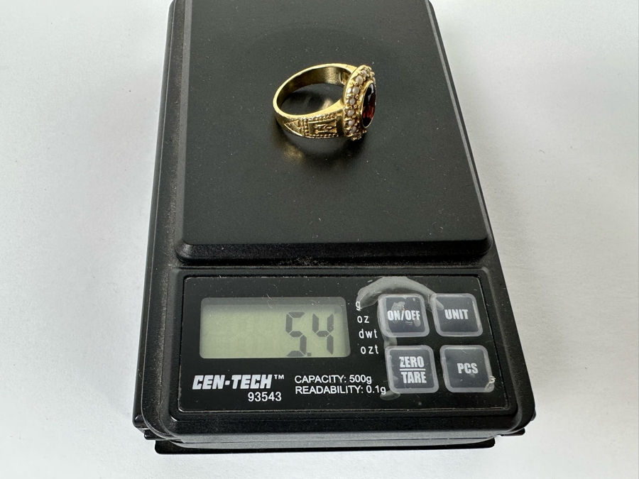 14K Gold Garnet & Seed Pearl Ring Victorian Style 5.4g Fair Market Value $350 Retail $1,050 [Photo 21]