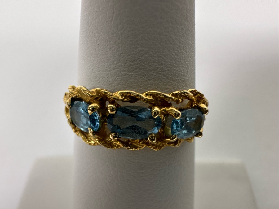 14K Gold Blue Topaz Ring Size 6 1.5g [Photo 4]