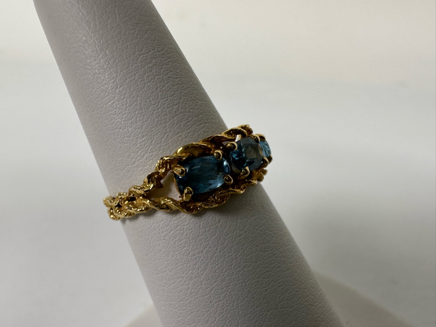 14K Gold Blue Topaz Ring Size 6 1.5g [Photo 6]