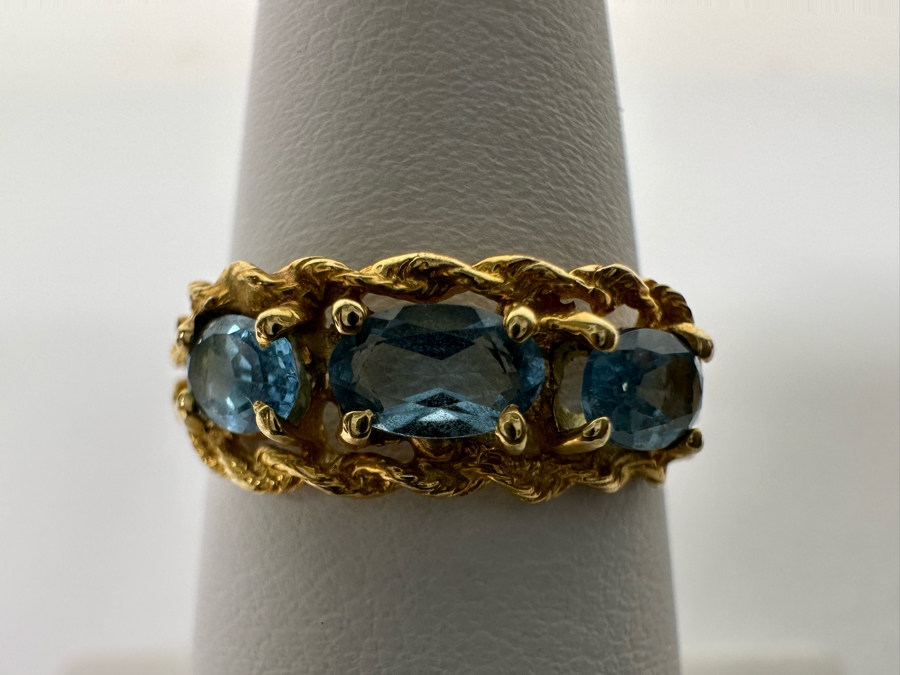 14K Gold Blue Topaz Ring Size 6 1.5g [Photo 2]