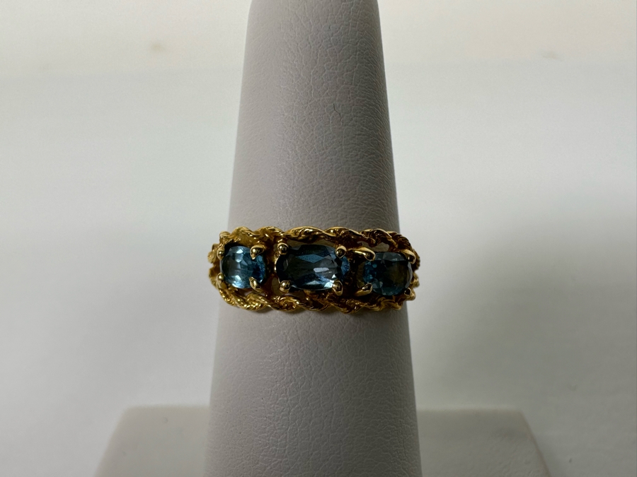 14K Gold Blue Topaz Ring Size 6 1.5g [Photo 5]