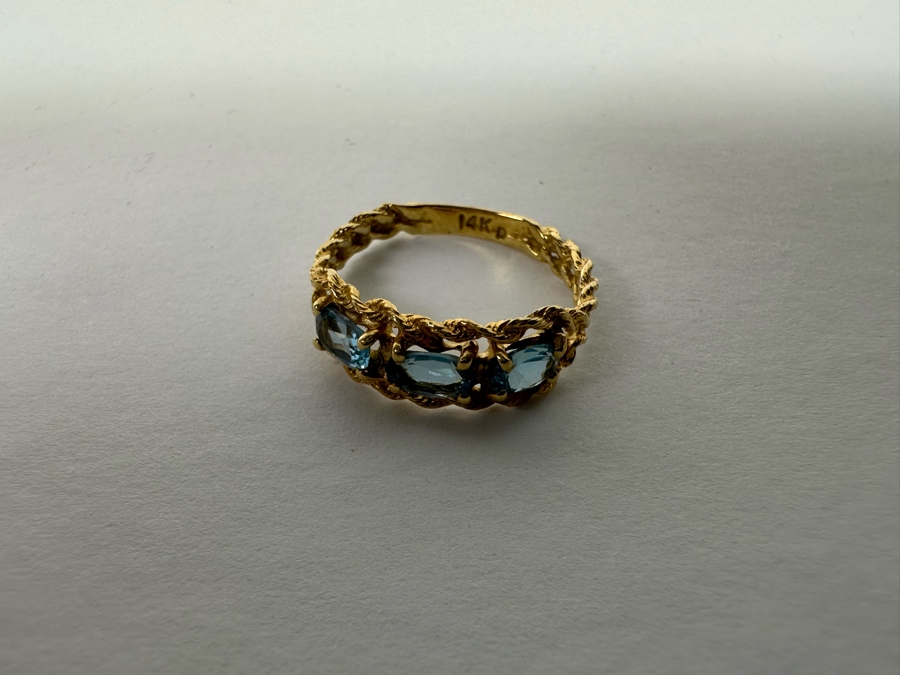 14K Gold Blue Topaz Ring Size 6 1.5g [Photo 10]