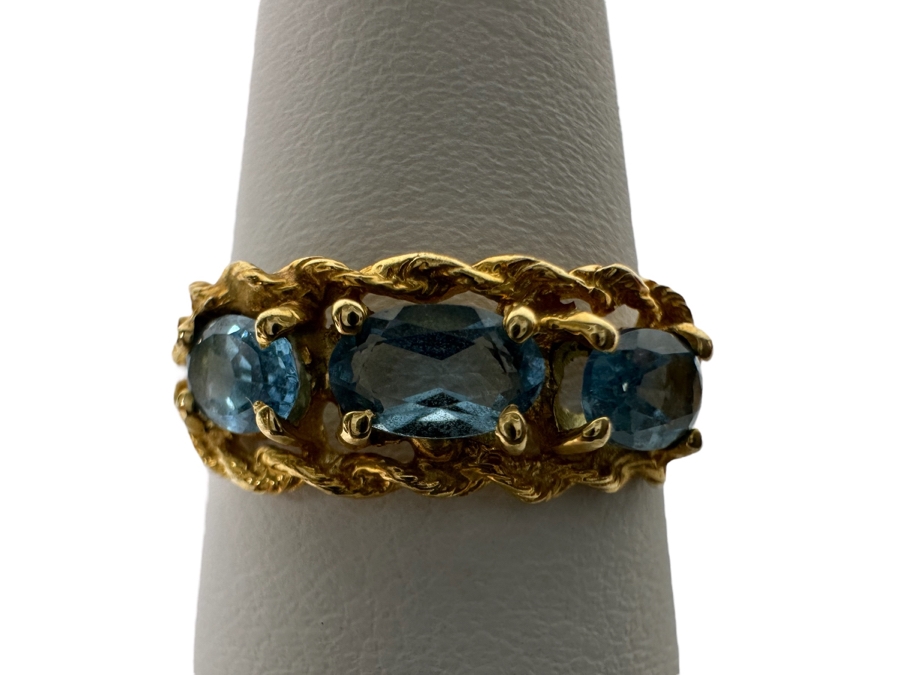 14K Gold Blue Topaz Ring Size 6 1.5g [Photo 1]