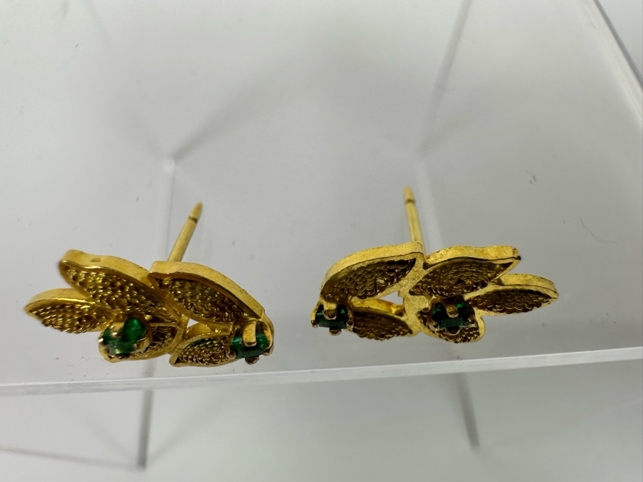 18K Gold Emerald Earrings 2.1g [Photo 7]