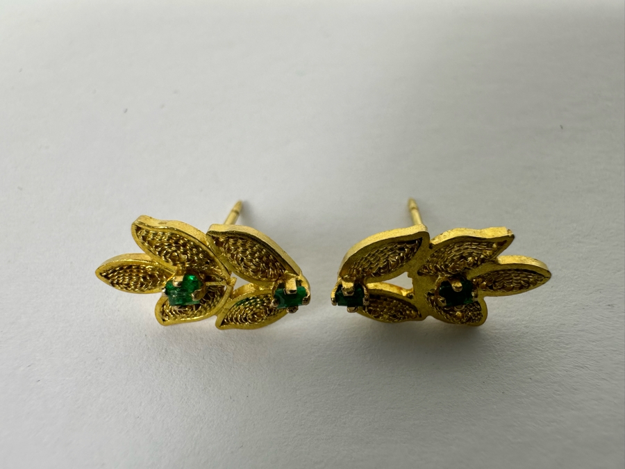 18K Gold Emerald Earrings 2.1g [Photo 5]