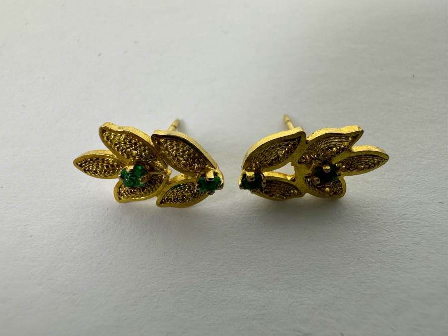 18K Gold Emerald Earrings 2.1g [Photo 3]