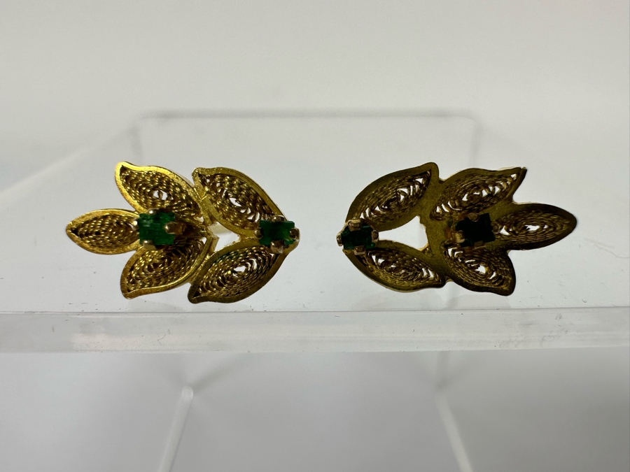 18K Gold Emerald Earrings 2.1g [Photo 6]
